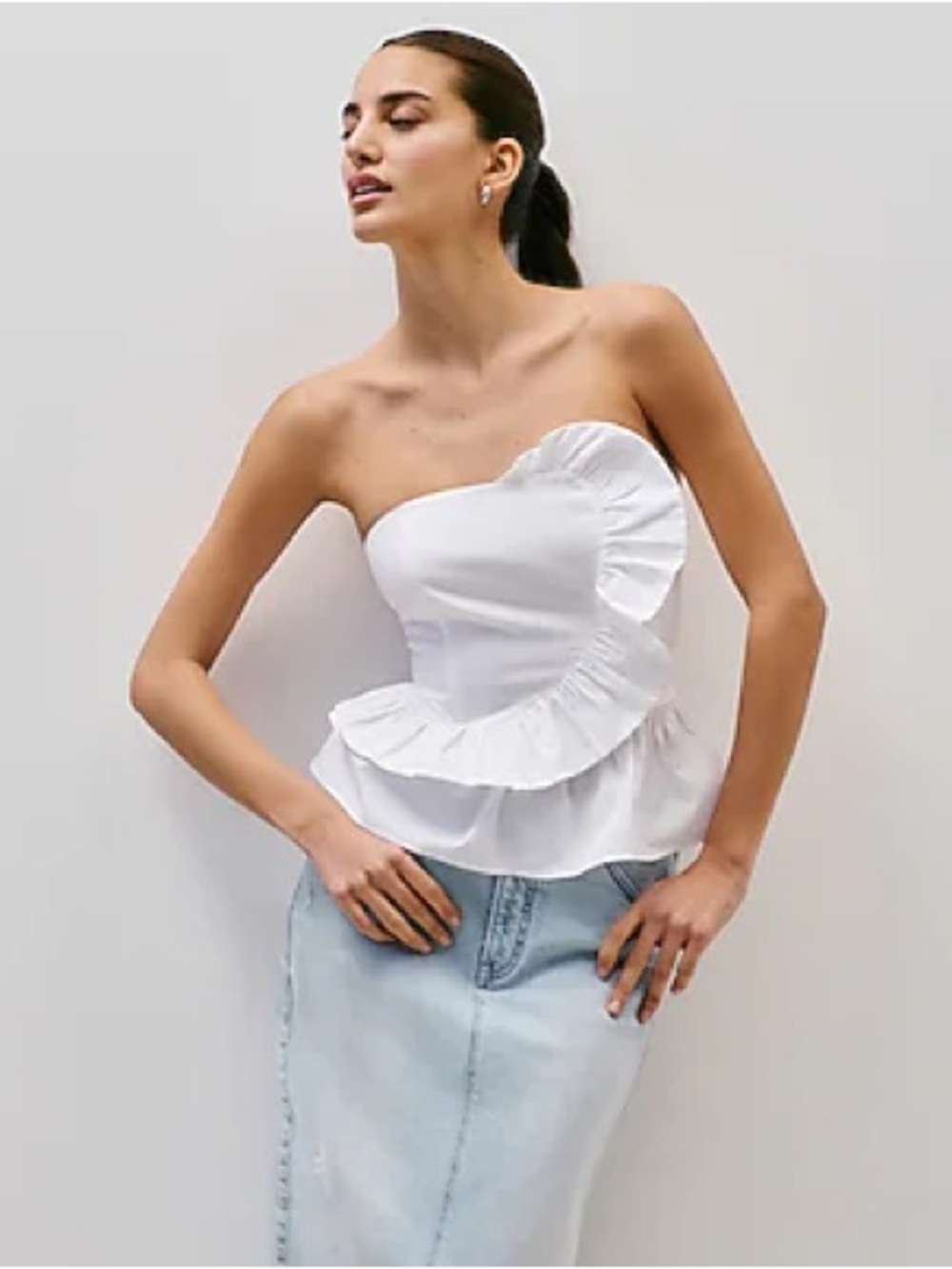Express Strapless Front Ruffle Peplum Tube Top - Picture 6 of 6